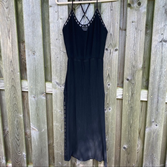 Black Ruffled Cutout Maxi Dress with High Slit main image 1